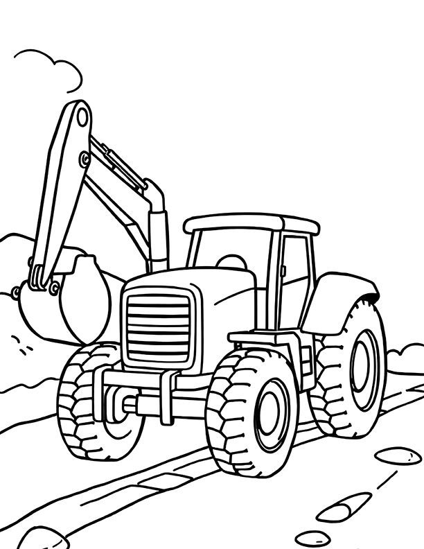 Tractor on construction site coloring page